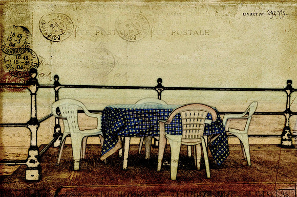 table and chairs on beach front