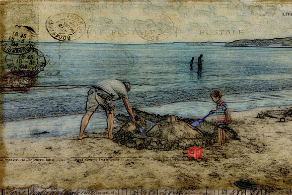 father and toddler on beach