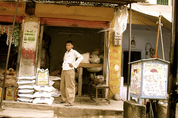 Boy in Front of Shop in Jaipur