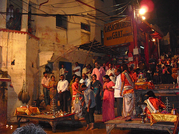 Nightly Fire Ceremony next to the Ganges in Varanasi