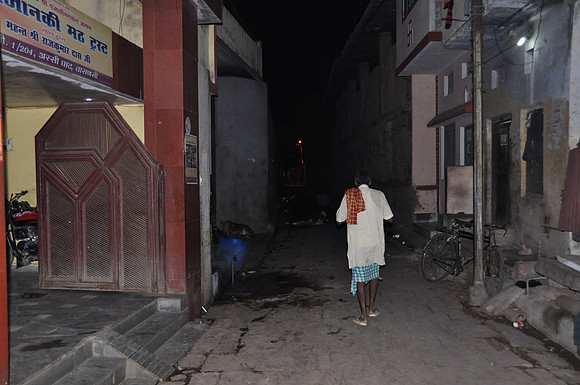 Walking back to my hotel in the dark along the Ganga Ghats