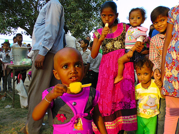 Some of the school children celebrating Durga festival