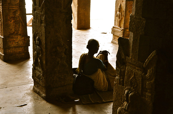 Old Woman Begging in Temple