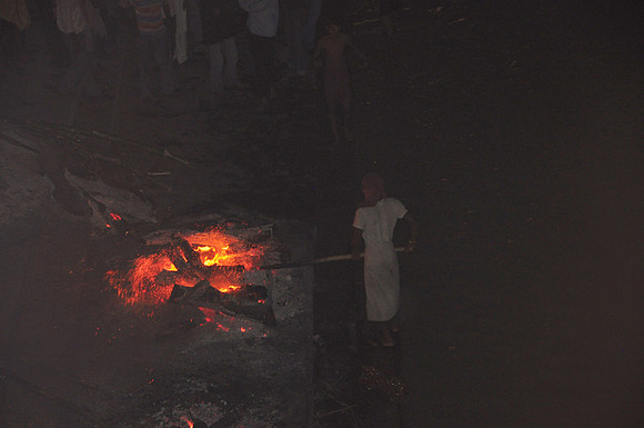 burning ghat nighttime