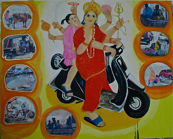 Durga (India on the Rise) 2011 Oil and Collage on Canvas 110cmx130cm