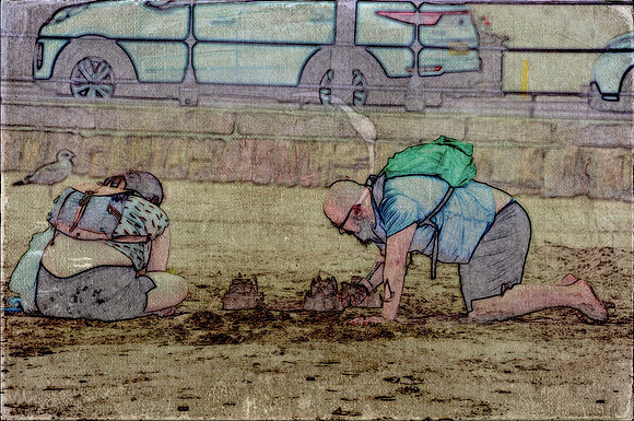 couple building sand castle