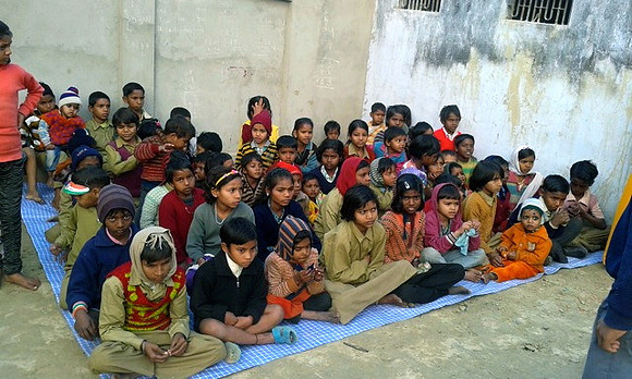 Village school children after enrollment