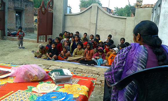 Village school children after enrollment